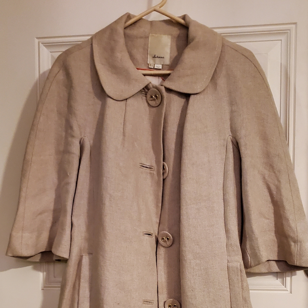 Anthropologie elevenses spring linen coat sz 6 beige